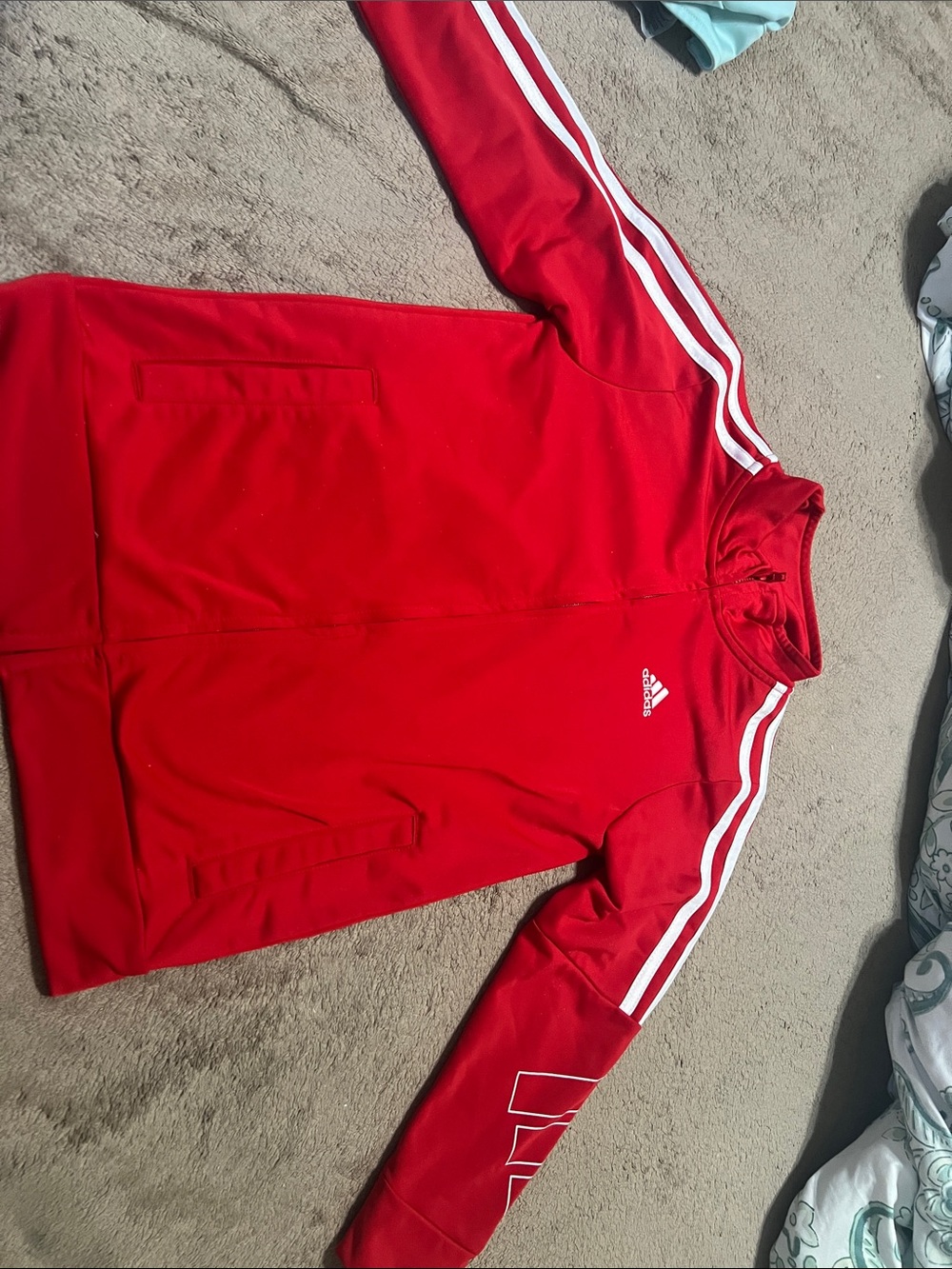 adidas Red Zip-Front Rash Guard with White Stripes